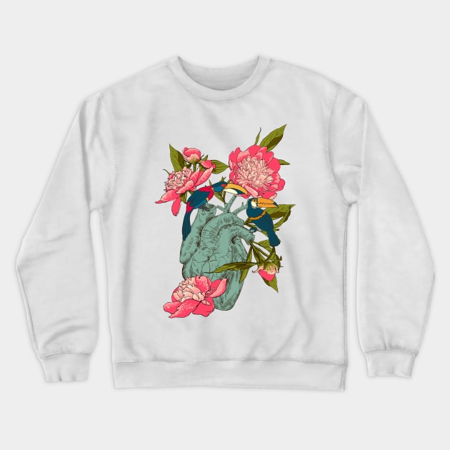 heart with flowers, leaves and birds Crewneck Sweatshirt by Olga Berlet